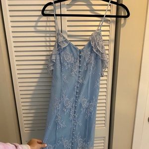 Blue midi lace off the shoulder dress